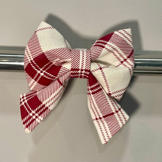 Red & Cream Plaid Collar Bow