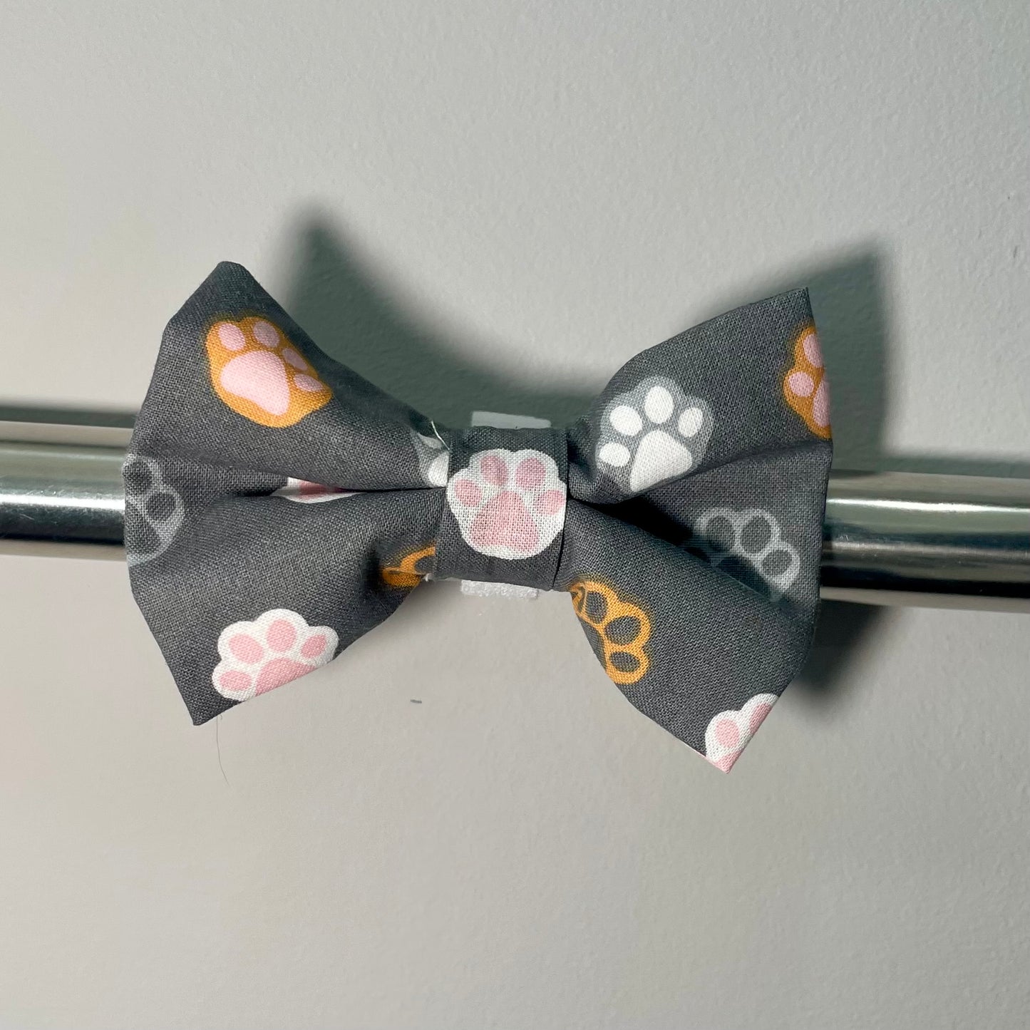 Charcoal Paw Prints Collar Bow