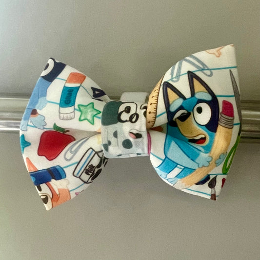 Blue Dog Back to School Collar Bow