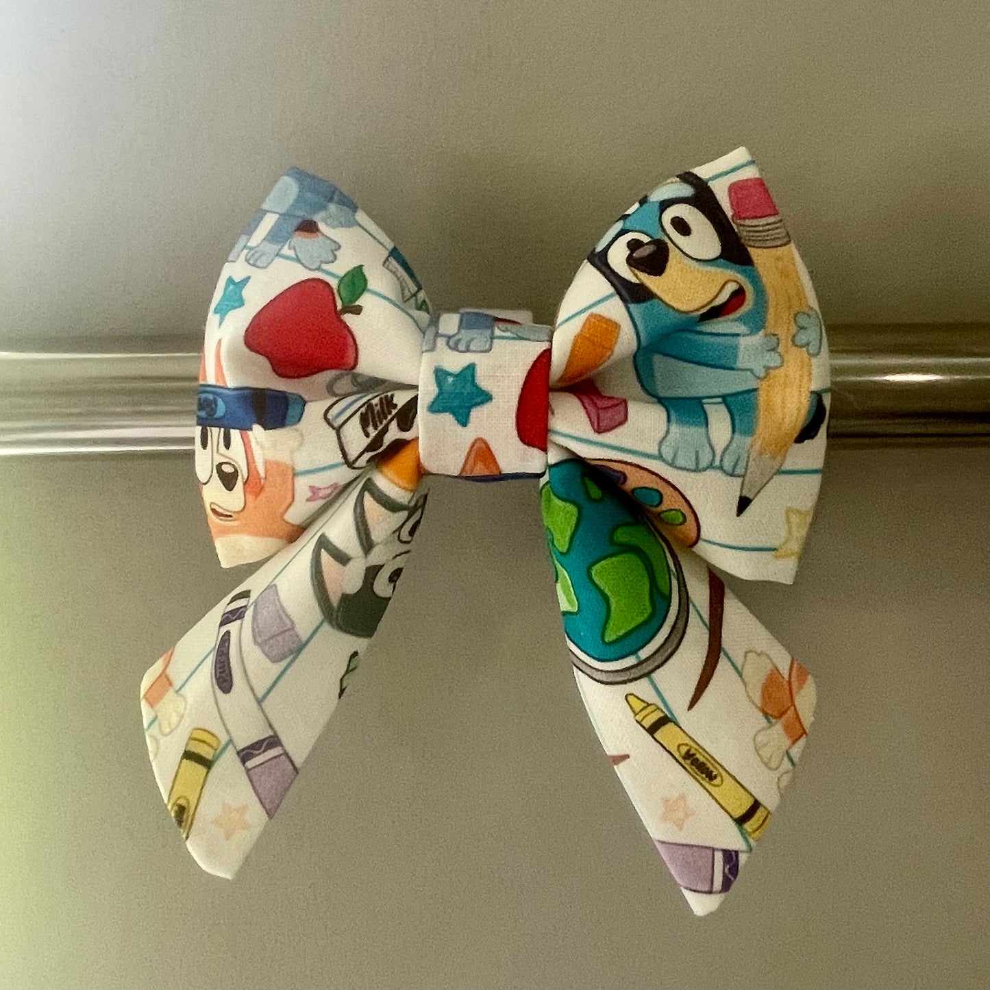 Blue Dog Back to School Collar Bow