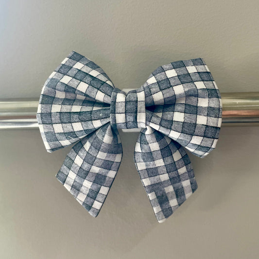 Gray & White Plaid Collar Bow