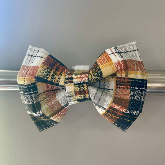 Candy Corn Plaid Collar Bow