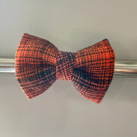 Pink and Orange Plaid Collar Bow