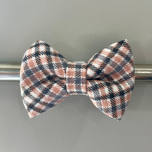 Pink and Gray Plaid Collar Bow