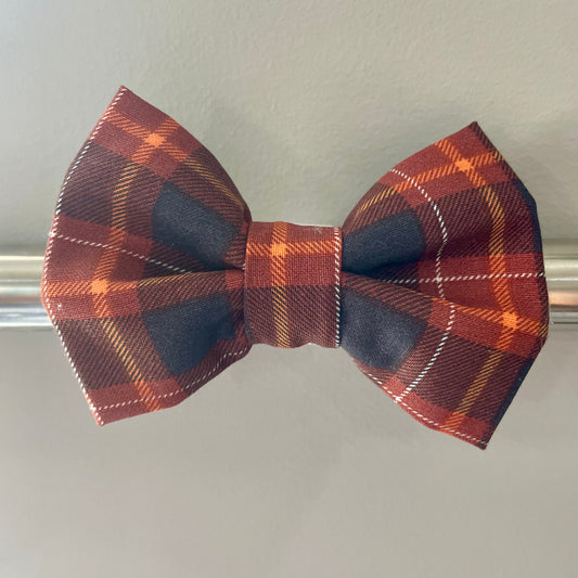 Navy and Rust Plaid Collar Bow