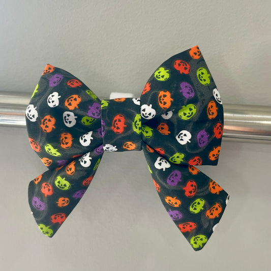 Neon Jack-O-Lantern Collar Bow