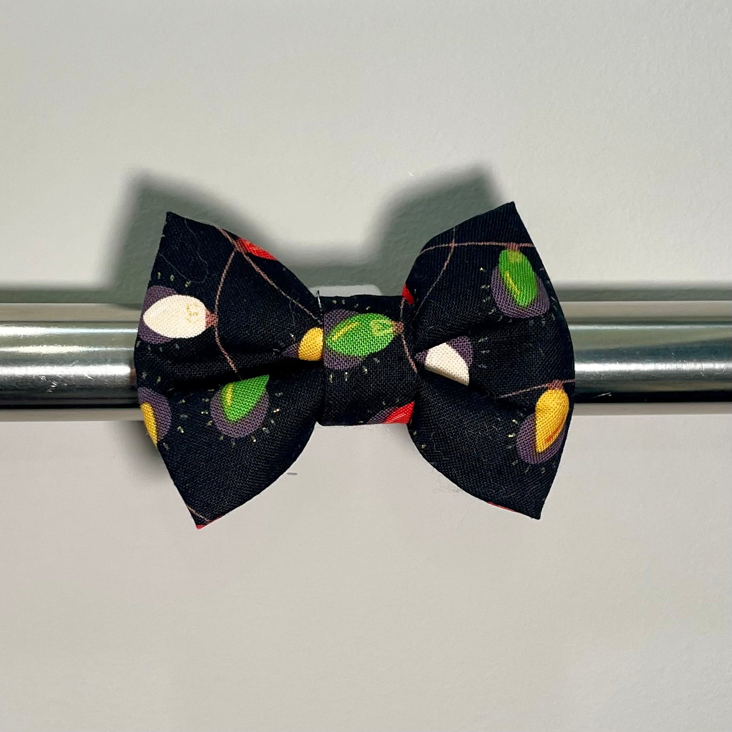Christmas Lights on Black Collar Bow