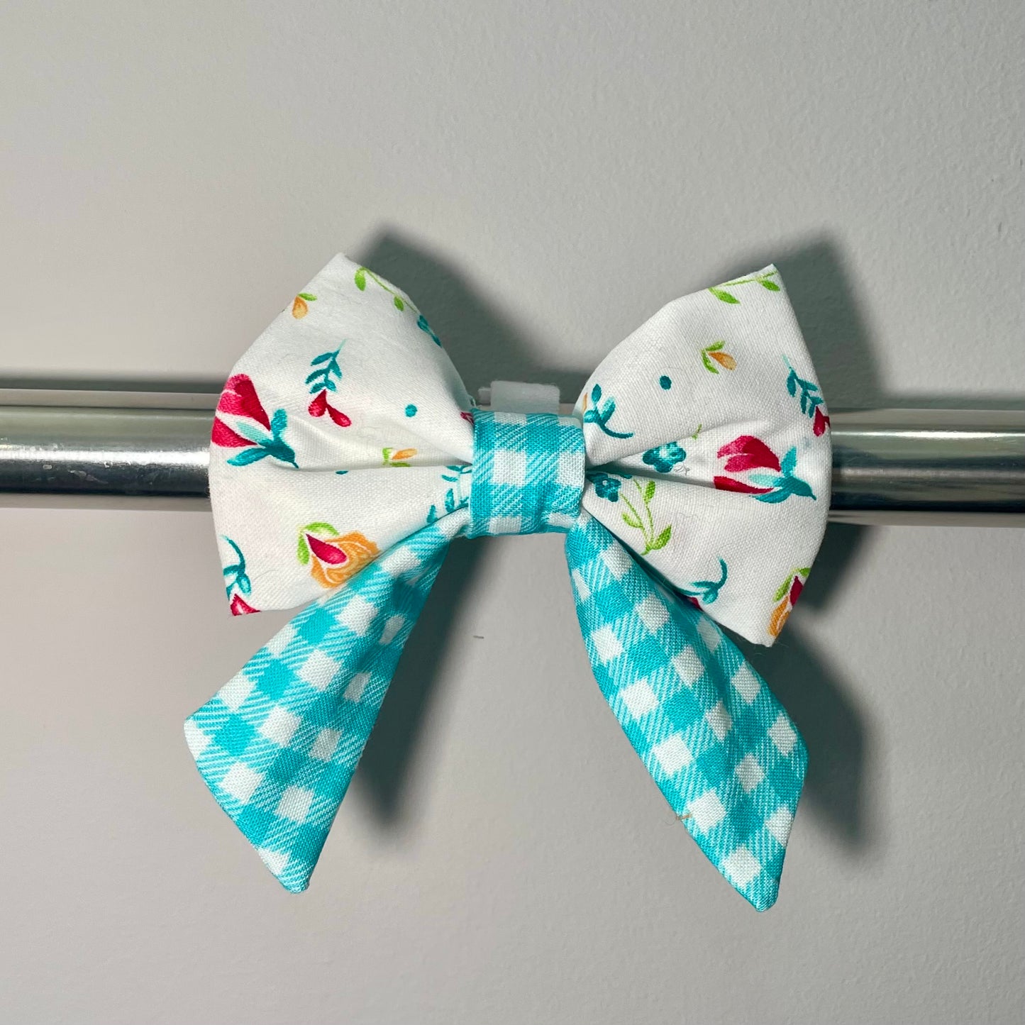 Teal Floral & Gingham Collar Bow