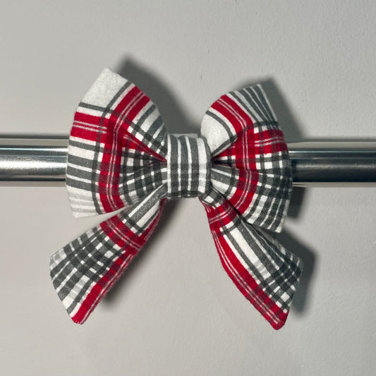 Red & Gray Stripe Plaid Collar Bow