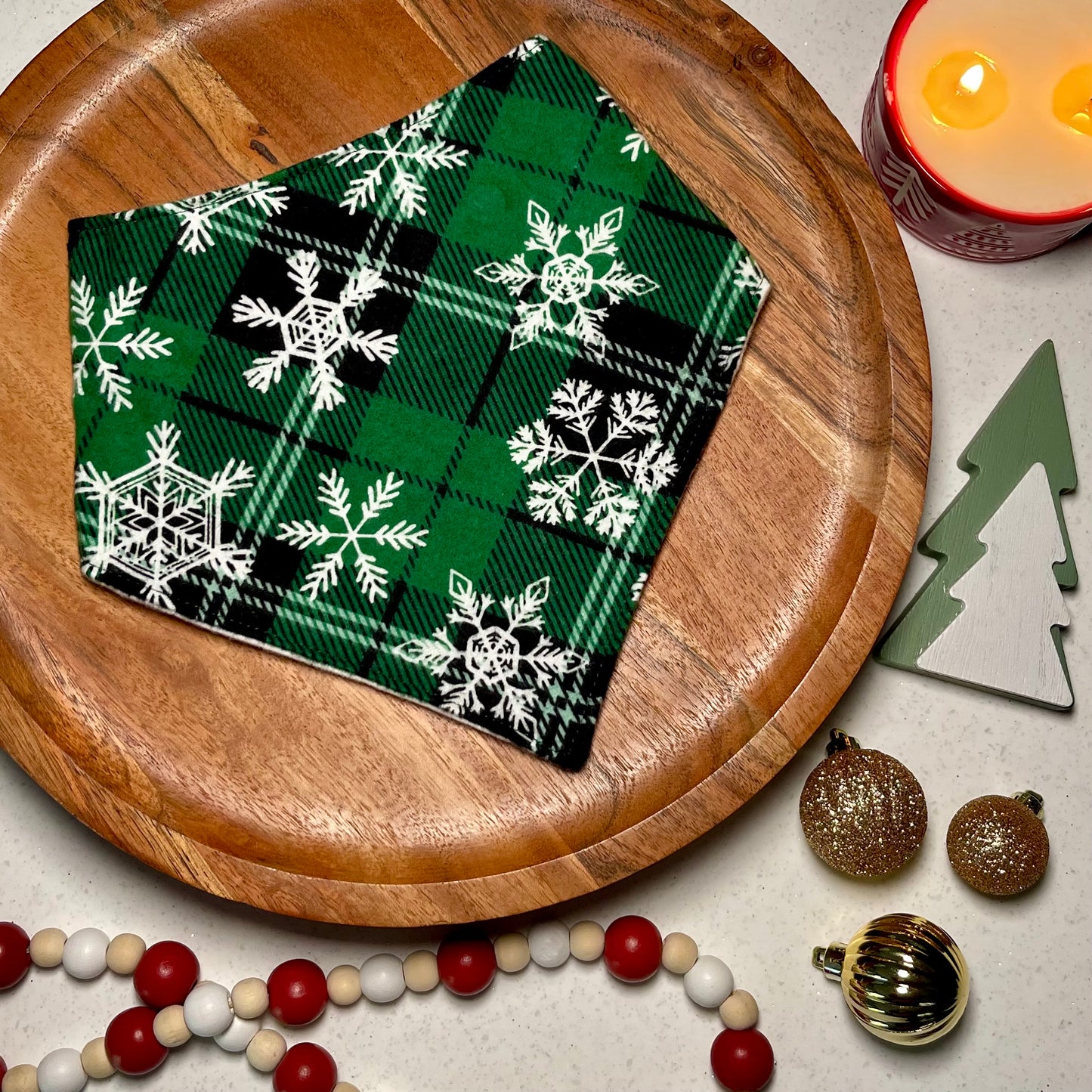 Green Plaid Snowflakes Bandana