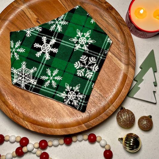 Green Plaid Snowflakes Bandana