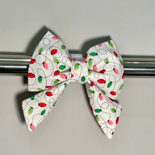 Christmas Lights on White Collar Bow