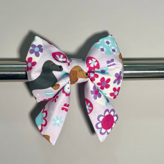 Lavender Flowers & Weenies Collar Bow