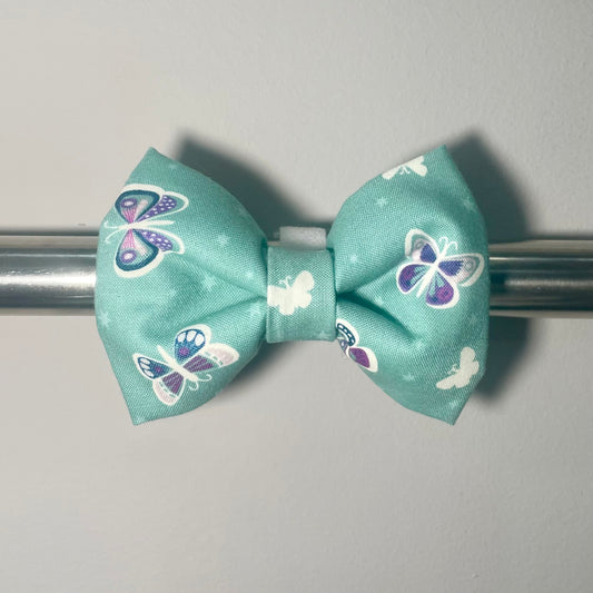 Teal Butterflies Collar Bow