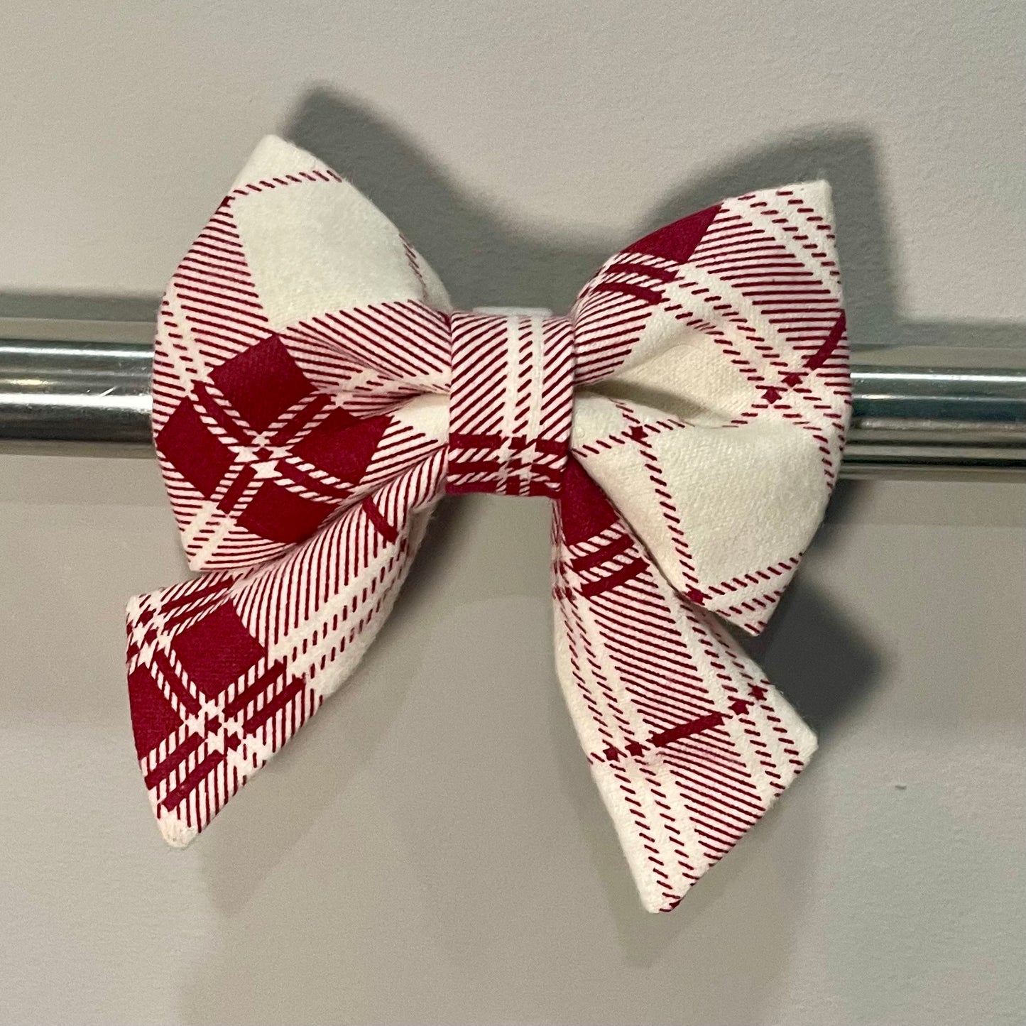 Red & Cream Plaid Collar Bow