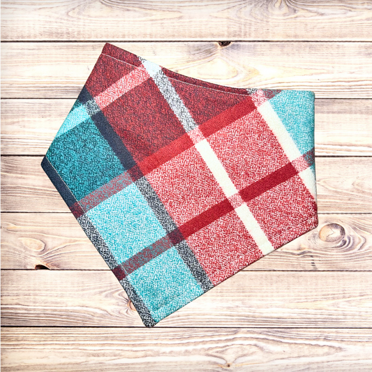 Teal & Burgundy Plaid Bandana