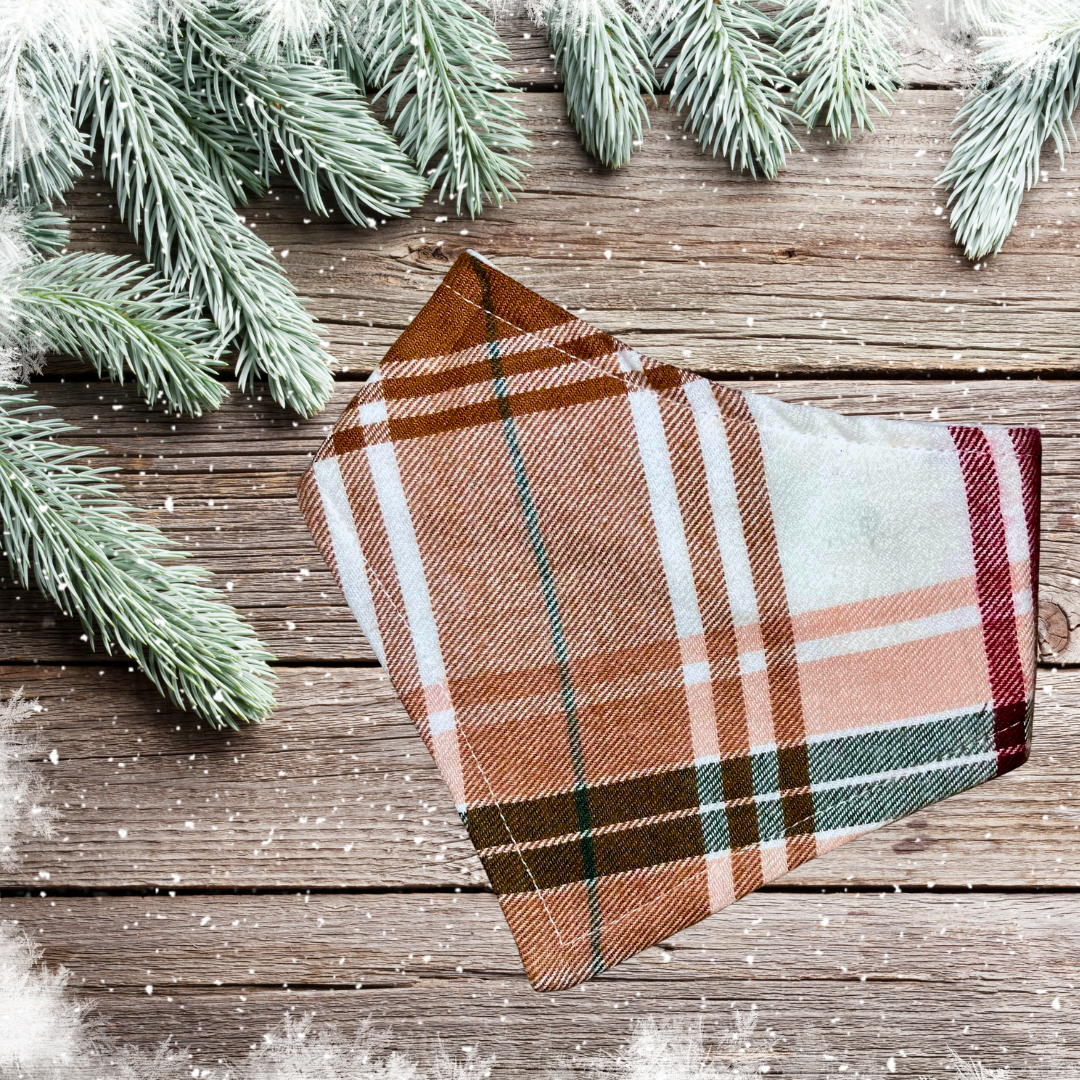 Tan Christmas Plaid Bandana