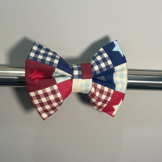 Rustic Stars & Plaid Collar Bow