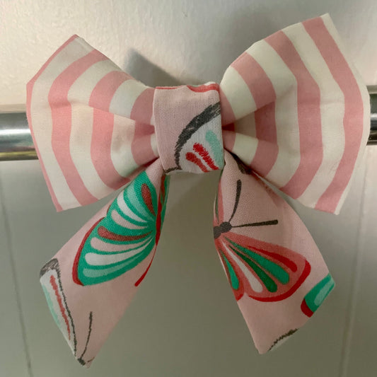 Spring Butterflies Pink Stripe Collar Bow