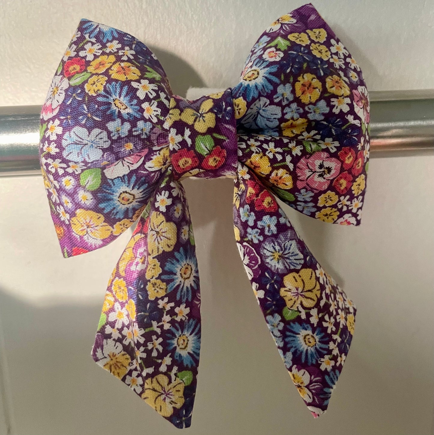Purple Pansies Collar Bow