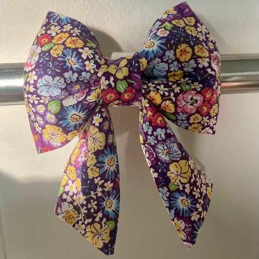 Purple Pansies Collar Bow