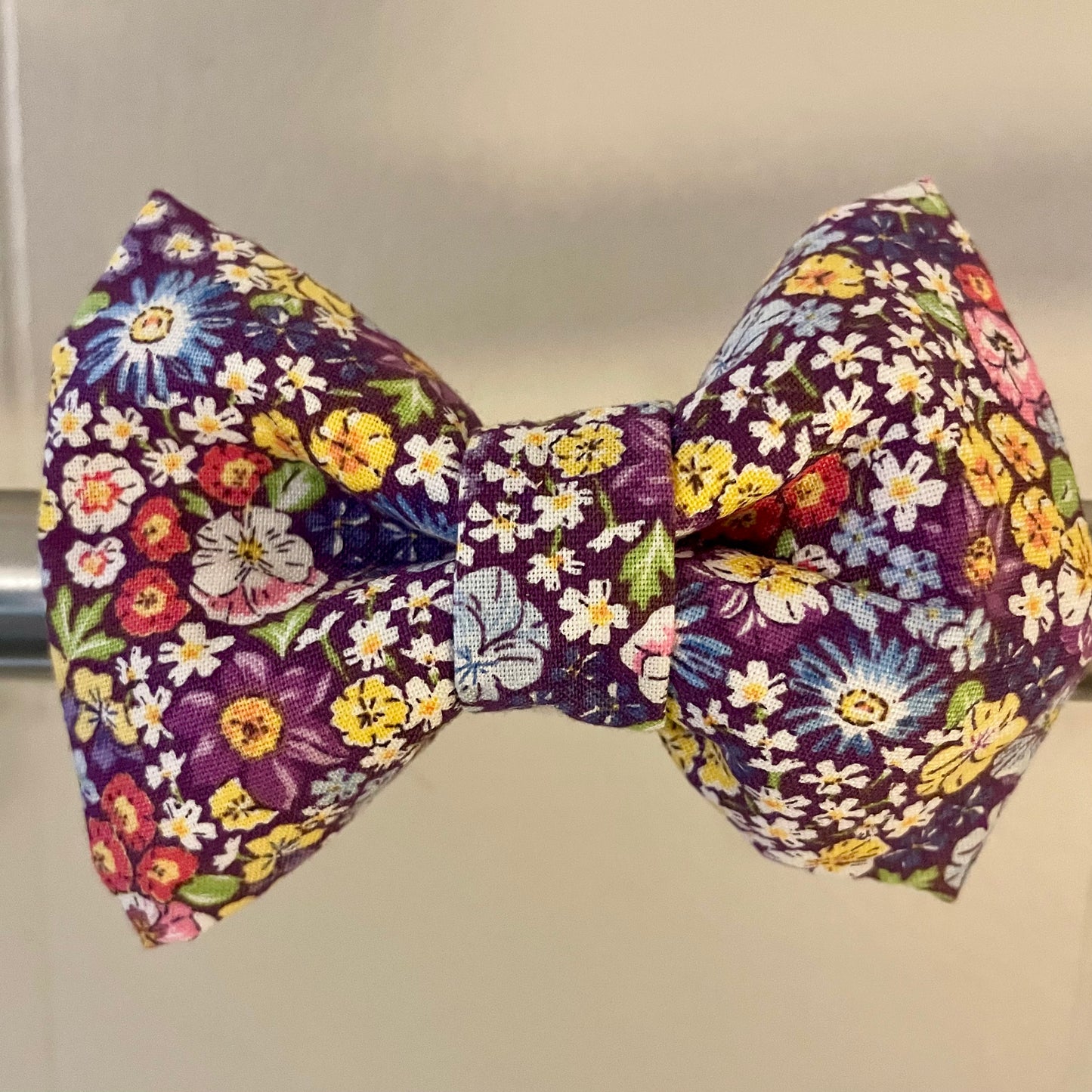 Purple Pansies Collar Bow