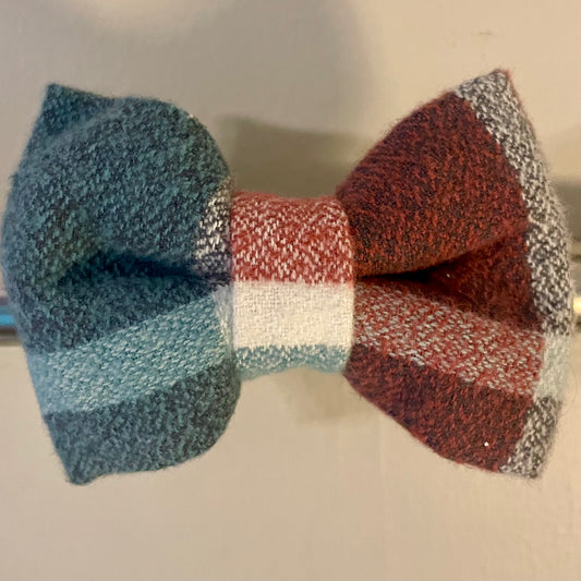 Teal & Burgundy Plaid Collar Bow