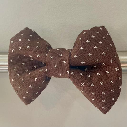Brown & White Stars Collar Bow
