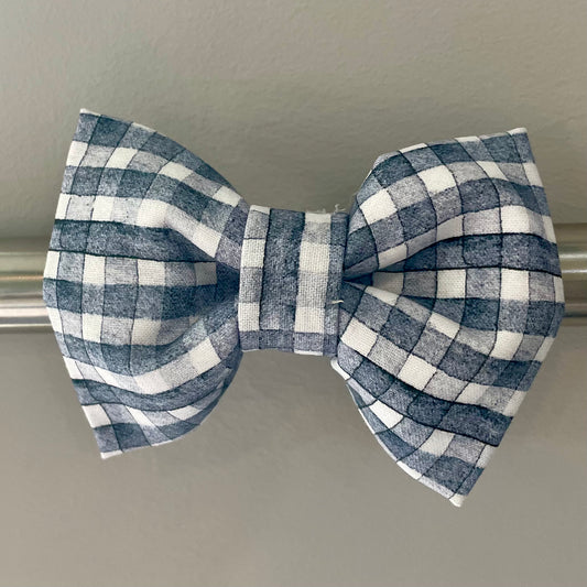 Gray & White Plaid Collar Bow
