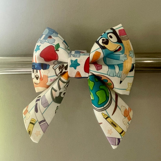 Blue Dog Back to School Collar Bow