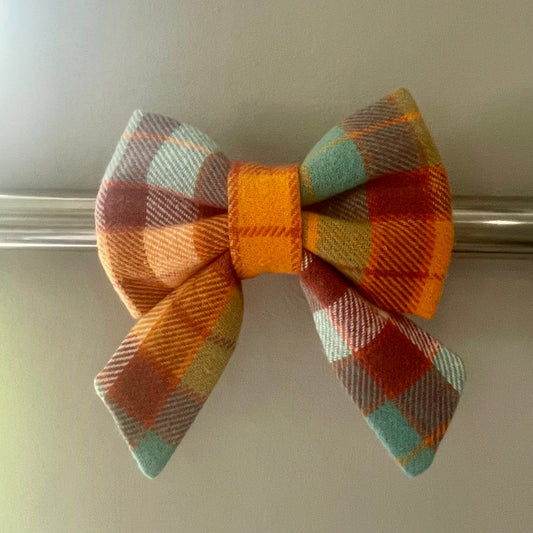 Orange & Teal Plaid Collar Bow