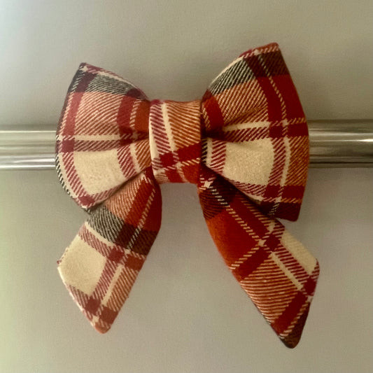 Rust & Cream Plaid Collar Bow