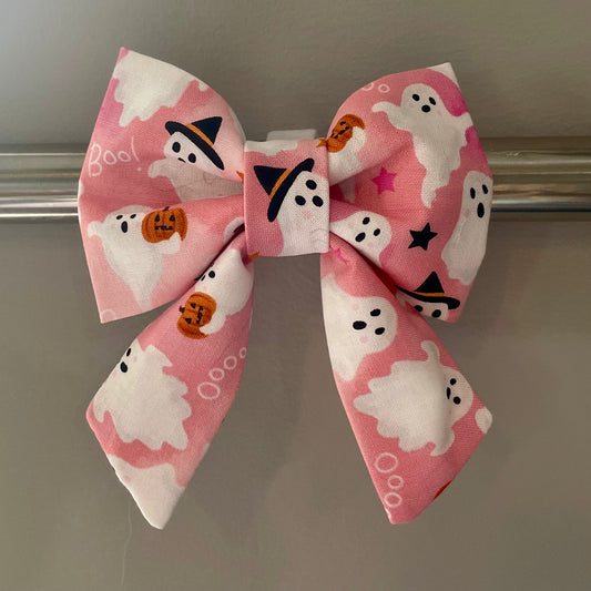 Pink Boo Ghosts Collar Bow