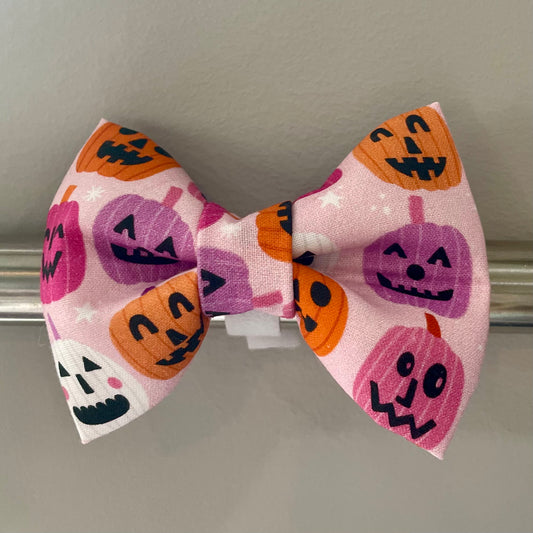Pink Jack-O-Lanterns Collar Bow