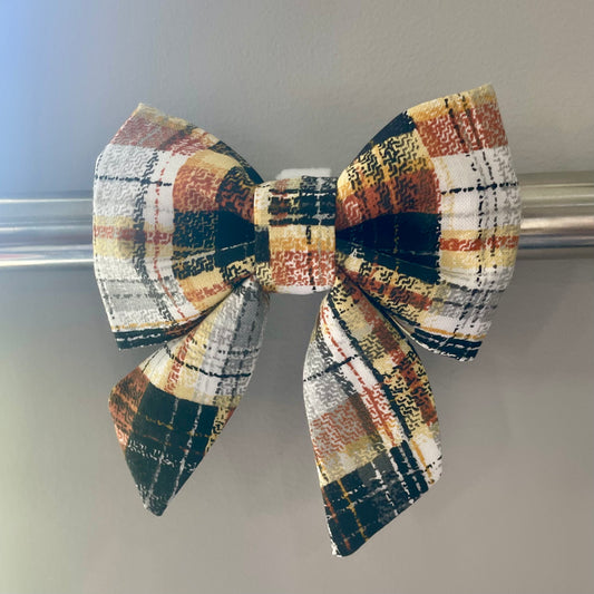 Candy Corn Plaid Collar Bow