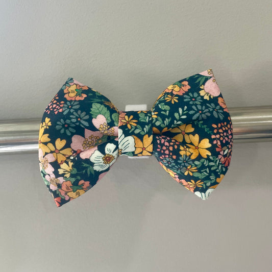 Navy Flower Garden Collar Bow