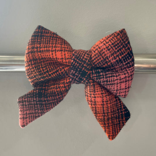 Pink and Orange Plaid Collar Bow