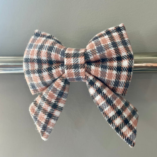 Pink and Gray Plaid Collar Bow