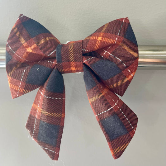 Navy and Rust Plaid Collar Bow