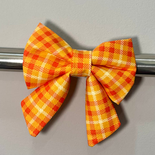 Orange Plaid Collar Bow