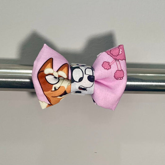 Blue Dog on Pink Collar Bow