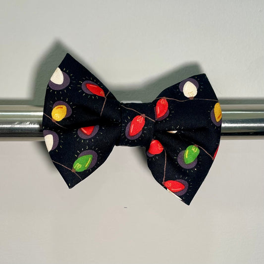 Christmas Lights on Black Collar Bow