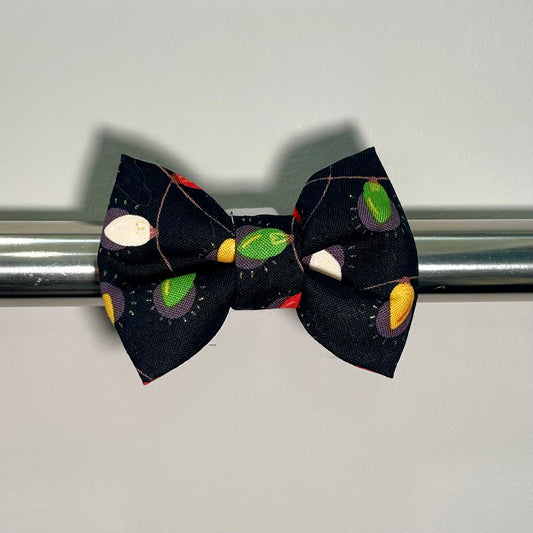 Christmas Lights on Black Collar Bow