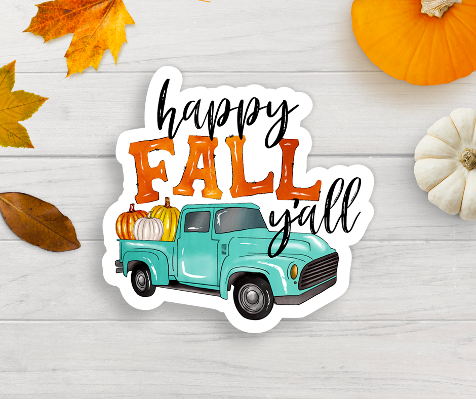 Happy Fall Y'all Pumpkin Truck Vinyl Sticker