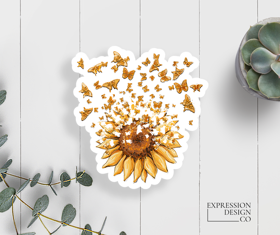 Sunflower Butterflies Vinyl Sticker