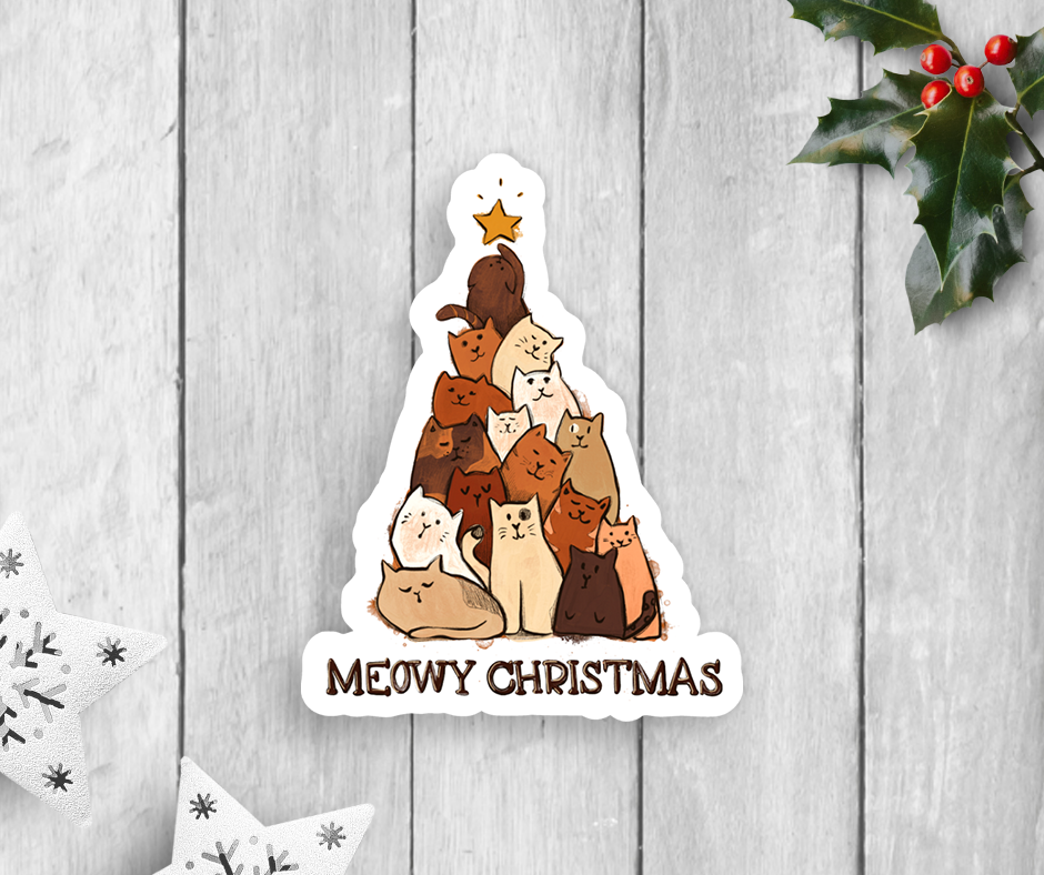 Meowy Christmas Tree Vinyl Sticker