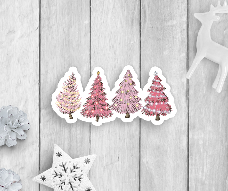 Pink Holiday Trees Vinyl Sticker