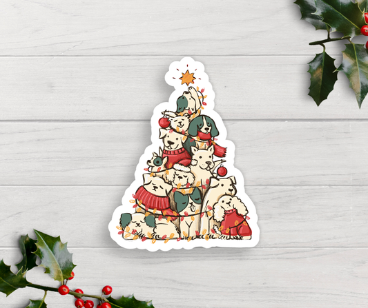 Dogs Christmas Tree Vinyl Sticker